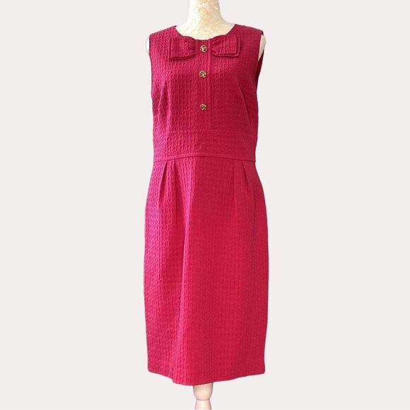 Eliza J New York Textured Woven Sheath Dress Bow Gold Button Pink S M? - Picture 1 of 9